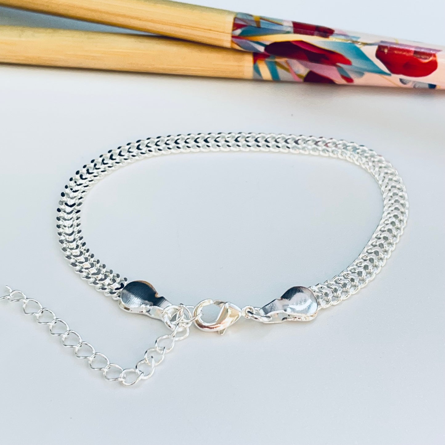 PP32 Pulsera Doble Cadena Grumet Largo 16 cm más extensor 5 cm Ancho 4.4 mm Espesor 1.2 mm Pulsera Baño Plata