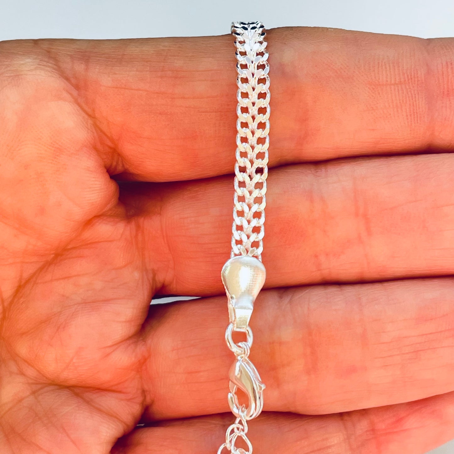 PP32 Pulsera Doble Cadena Grumet Largo 16 cm más extensor 5 cm Ancho 4.4 mm Espesor 1.2 mm Pulsera Baño Plata