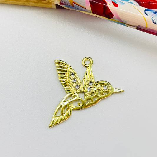 Joyas por Mayor Joyas Bañadas en Oro por Mayor Insumos para Joyas FO1218 Colgante Colibrí Calado Circones 25 x 25 mm Espesor 1.1 mm Figura Baño Oro