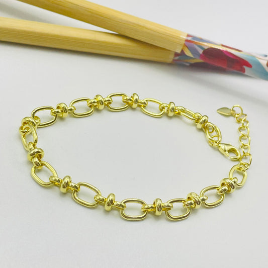 Joyas por Mayor Joyas Bañadas en Oro por Mayor Insumos para Joyas PO23 Pulsera Eslabones Alternados 8 x 5.5 mm Espesor 1 mm Largo 17 cm mas extensor de 3 cm terminal mini corazón Pulsera Baño Oro