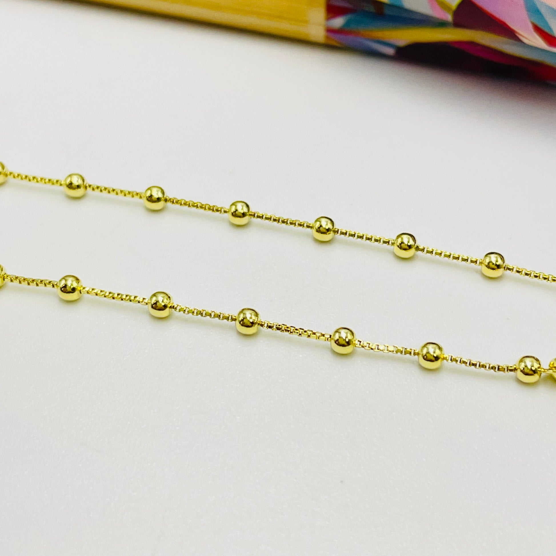 Joyas por Mayor Joyas Bañadas en Oro por Mayor Insumos para Joyas PO22 Pulsera Bolitas diá. 2 mm cadena veneciana espesor 0.8 mm Largo 16 cm más extensor de 5 cm Pulsera Baño Oro