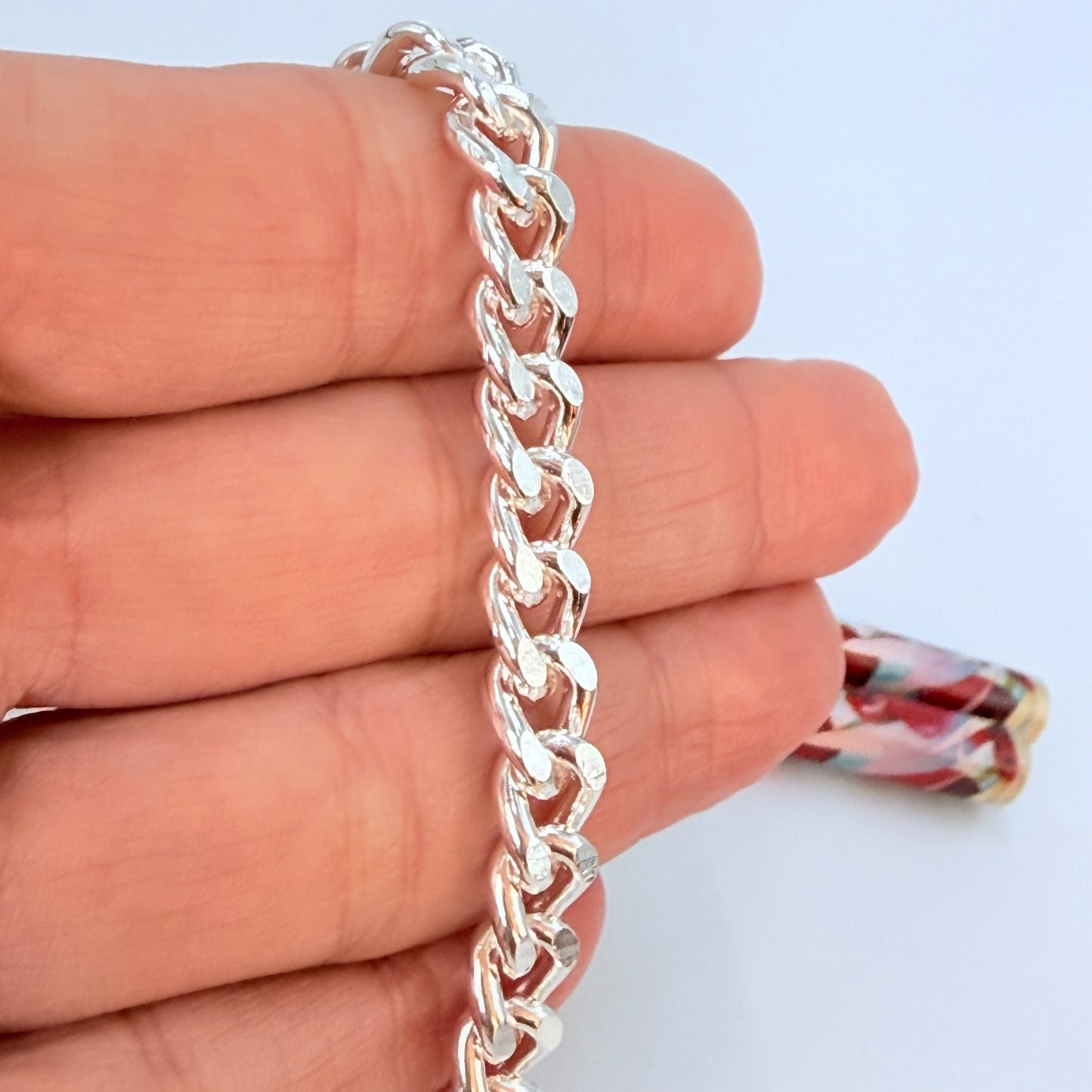 PP05 Pulsera Grumet Ancho 7.5 mm Eslabón 9 mm Largo 17.5 cm más extenso Pulsera Baño Plata Accesorios Varios hecho de Bronce Bañado en Plata 50 ml Joyas Bañadas en Plata