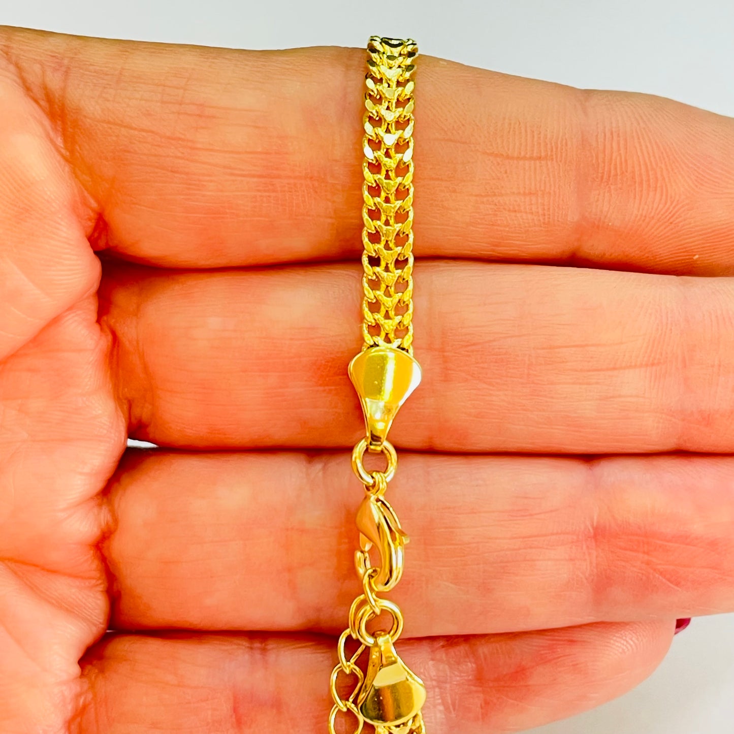 PO32 Pulsera Doble Cadena Grumet Largo 16 cm más extensor 5 cm Ancho 4.4 mm Espesor 1.2 mm Pulsera Baño Oro