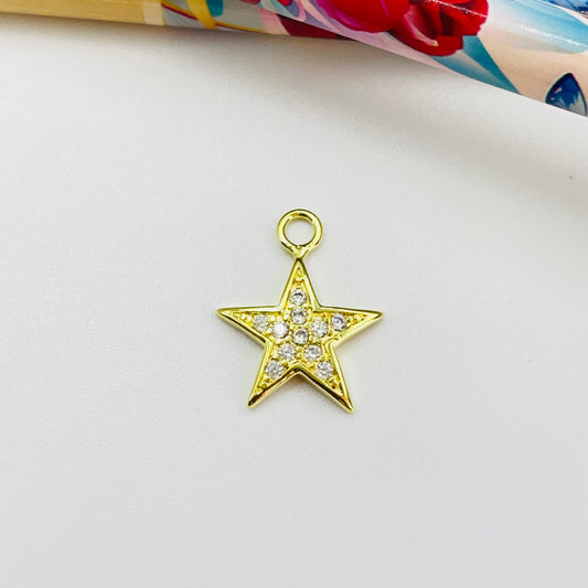 Joyas por Mayor Joyas Bañadas en Oro por Mayor Insumos para Joyas FO1219 Colgante Estrella con Circones 15 x 15 mm más argollita Espesor 1.8 mm Figura Baño Oro