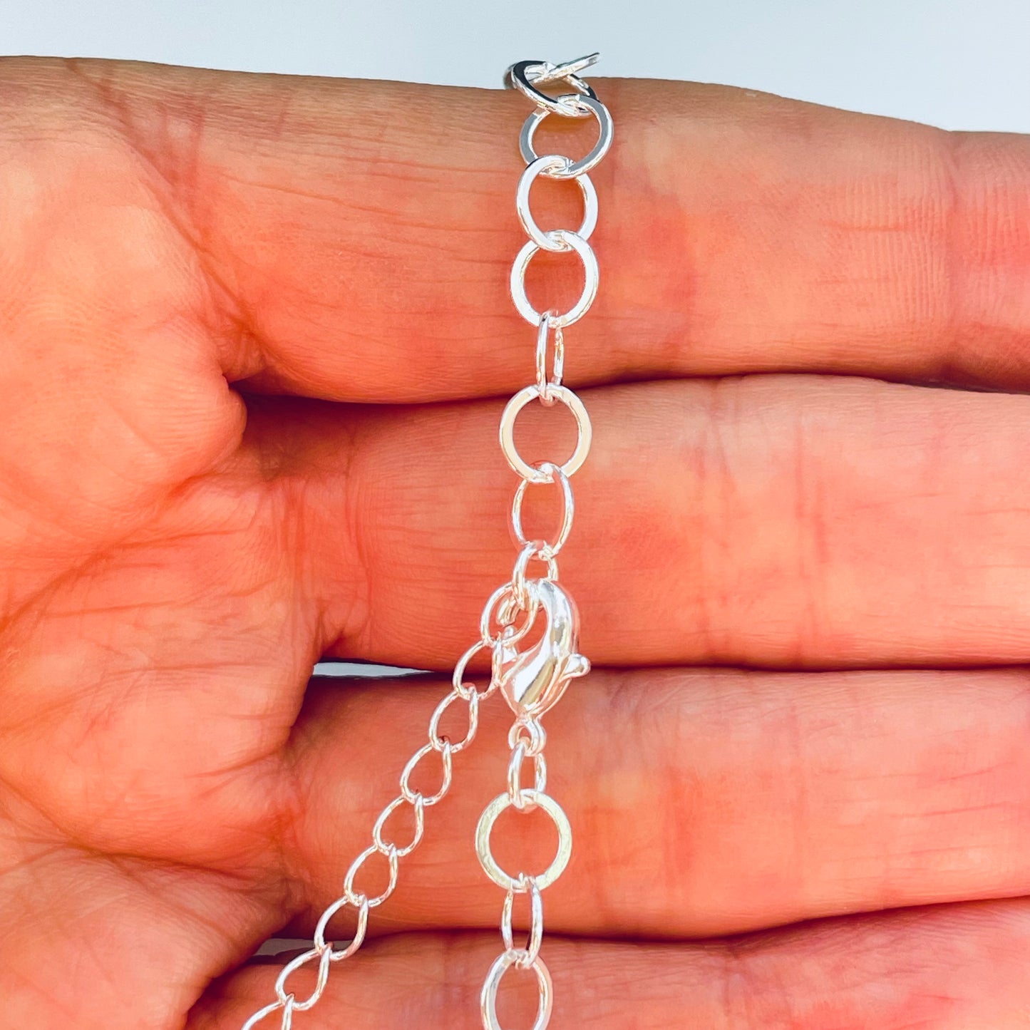 PP30 Pulsera Eslabones Redondos diá. 5.5 mm Largo 15 cm más extensor de 5 cm Pulsera Baño Plata