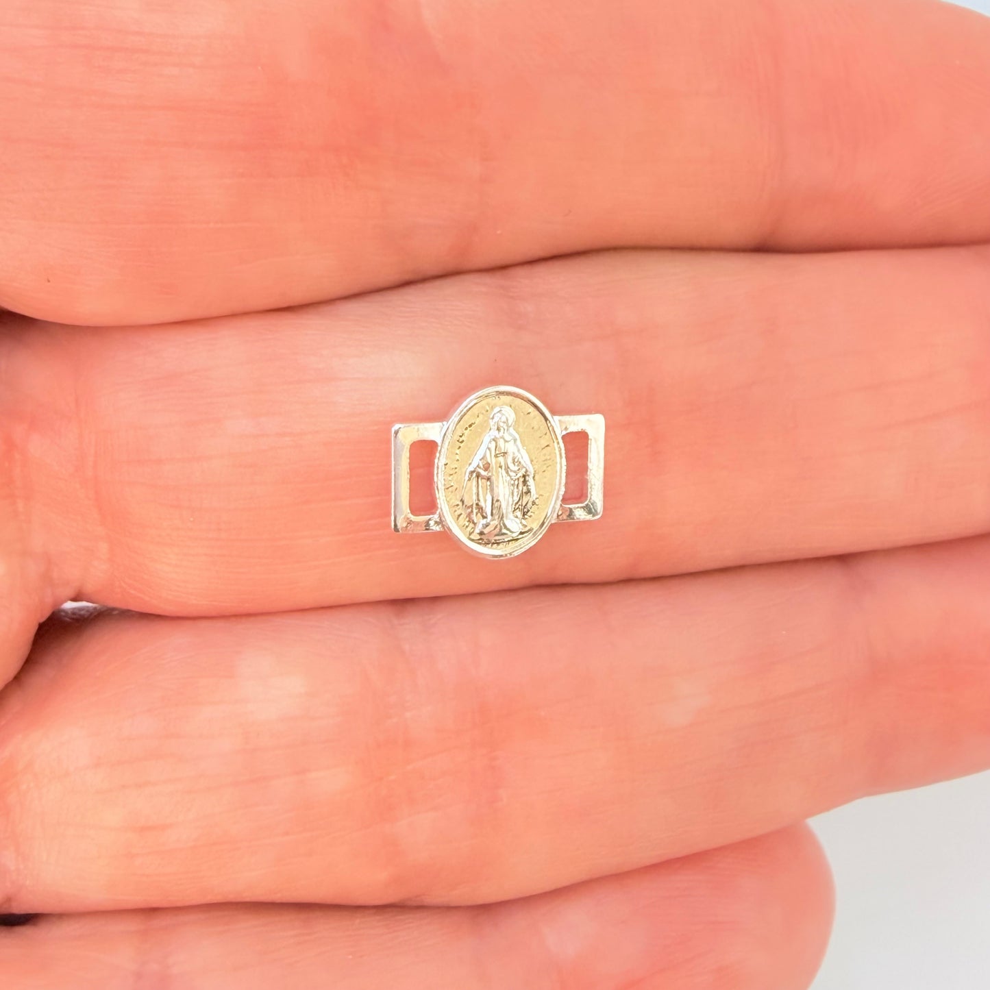 Joyas por Mayor Joyas Bañadas en Plata por Mayor Insumos para Joyas FP1251 Eslabón para pulsera Virgen de los Milagros doble faz 10 x 6.5 mm más corchetes 5 x 2.5 mm Espesor 1 mm Figura Baño Plata