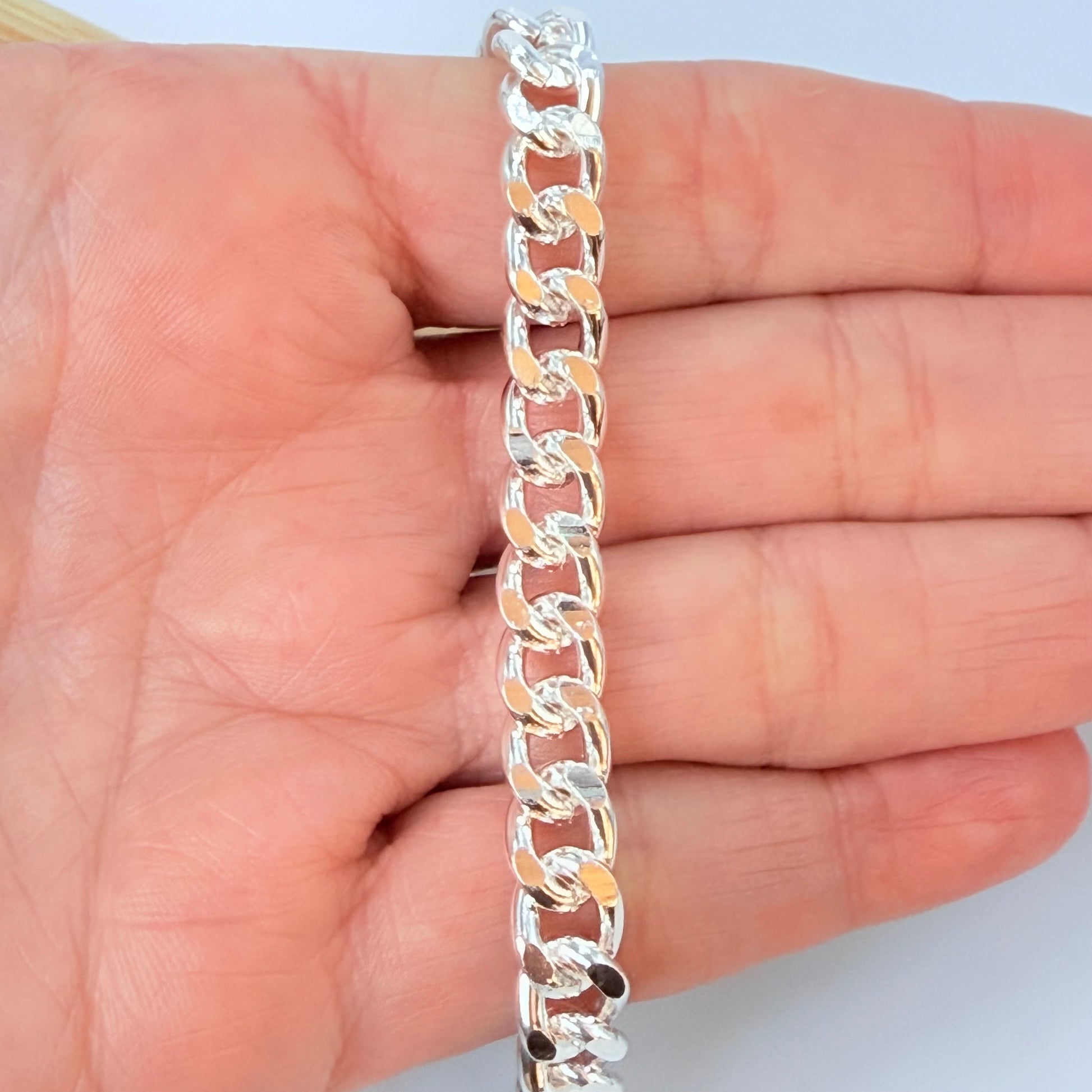 PP05 Pulsera Grumet Ancho 7.5 mm Eslabón 9 mm Largo 17.5 cm más extenso Pulsera Baño Plata Accesorios Varios hecho de Bronce Bañado en Plata 50 ml Joyas Bañadas en Plata