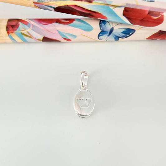 FP1250 Colgante Ovalado Espíritu Santo Calado con galería 8 x 6 mm más valier Espesor 3 mm Figura Baño Plata