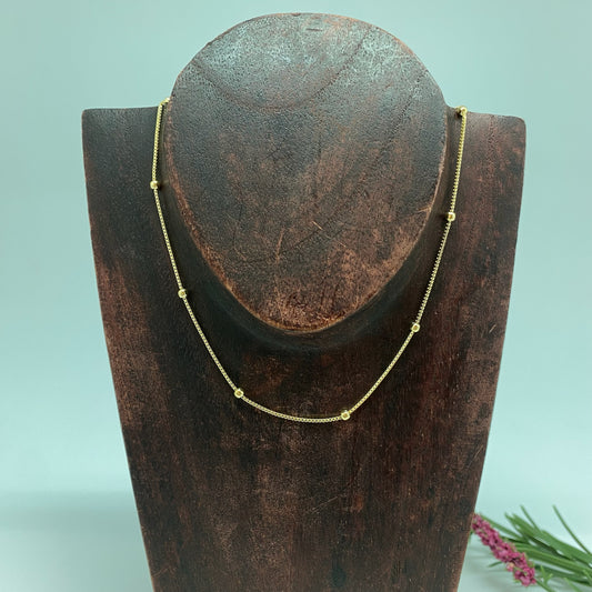 CO250 Cadena Veneciana espesor 0.8 mm con bolitas diá. 2.8 mm Largo 30 cm más extensor de 10 cm Cadena Terminada Baño Oro