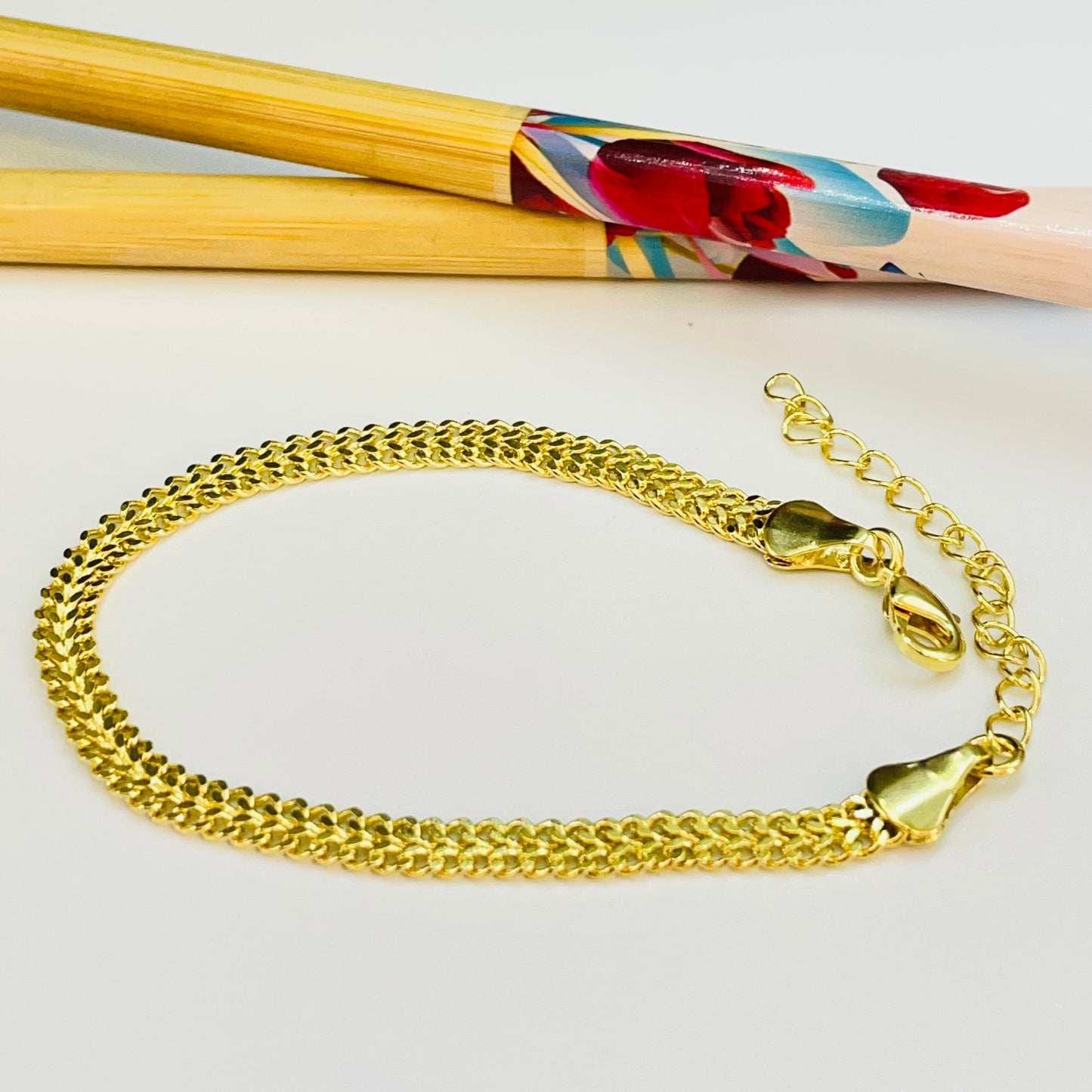 PO32 Pulsera Doble Cadena Grumet Largo 16 cm más extensor 5 cm Ancho 4.4 mm Espesor 1.2 mm Pulsera Baño Oro