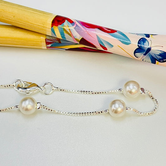 Joyas por Mayor Joyas Bañadas en Plata por Mayor Insumos para Joyas PP21 Pulsera Perlas diá. 6 mm Cadena veneciana espesor 1 mm Largo 16.5 cm Pulsera Baño Plata