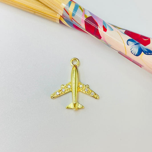 Joyas por Mayor Joyas Bañadas en Oro por Mayor Insumos para Joyas FO1145 Colgante Avión con circones en alas 10 x 20 mm más argollita Espesor 3 mm Figura Baño Oro
