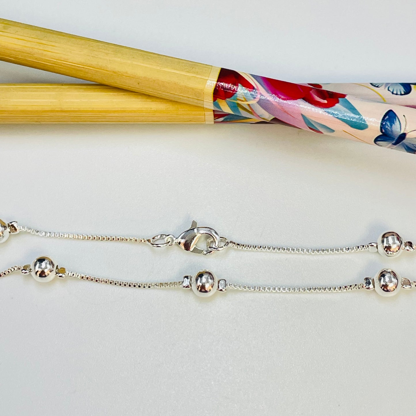 Joyas por Mayor Joyas Bañadas en Plata por Mayor Insumos para Joyas PP19 Pulsera Bolitas diá. 5 mm Cadena Veneciana espesor 1 mm Largo 16.5 cm Pulsera Baño Plata