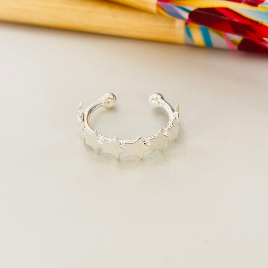 XP411 Cuff Estrellas Diá. 15 mm Ancho estrellitas 4 mm Aro Baño Plata Aros Bañados hecho de Bronce Bañado en Plata 50 ml Joyas Bañadas en Plata