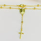 PO33 Pulsera Rosario Decenario Virgen Aparecida Cadena Bolitas 2.8 mm Largo 20 cm Largo Cadena y Cruz 3.5 cm Pulsera Baño Oro
