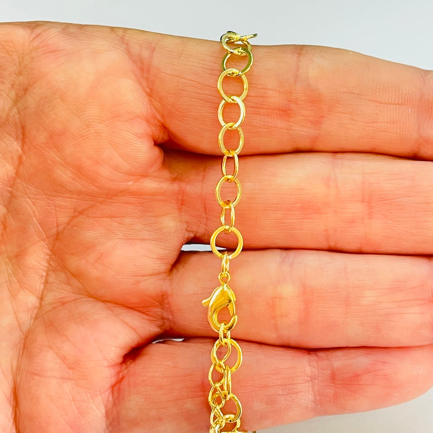 PO30 Pulsera Eslabones Redondos diá. 5.5 mm Largo 15 cm más extensor de 5 cm Pulsera Baño Oro