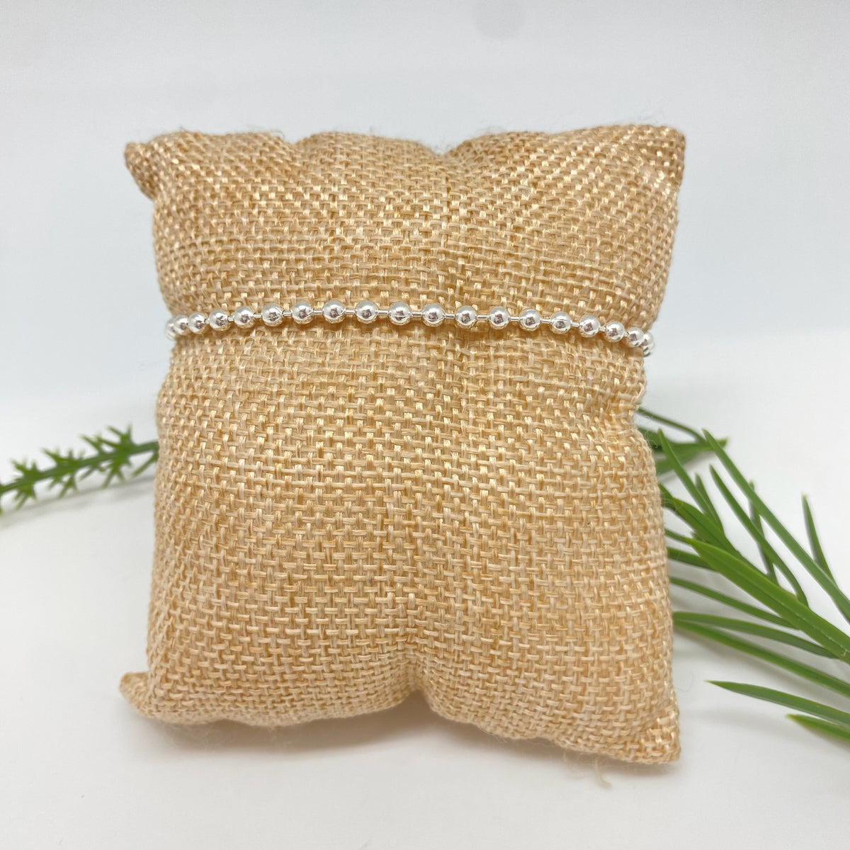 PP46 Pulsera de bolitas 3 mm y mini tubitos Largo 17 cm más extensor de 5 cm  Pulsera Baño Plata