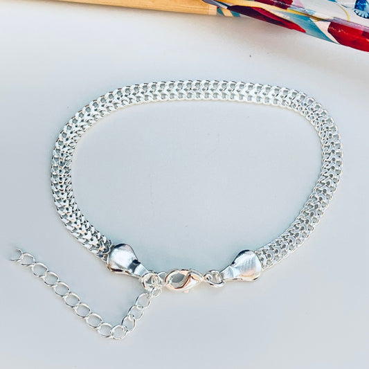 Joyas por Mayor Joyas Bañadas en Plata por Mayor Insumos para Joyas PP32 Pulsera Doble Cadena Grumet Largo 16 cm más extensor 5 cm Ancho 4.4 mm Espesor 1.2 mm Pulsera Baño Plata