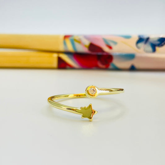 WO49 Anillo Ajustable Estrella 5 mm y Punto de Luz 3.5 mm en puntas Ancho Argolla 1.5 mm Anillo Baño Oro Anillos Bañados hecho de Bronce Bañado en Oro 18K Joyas Bañadas en Oro
