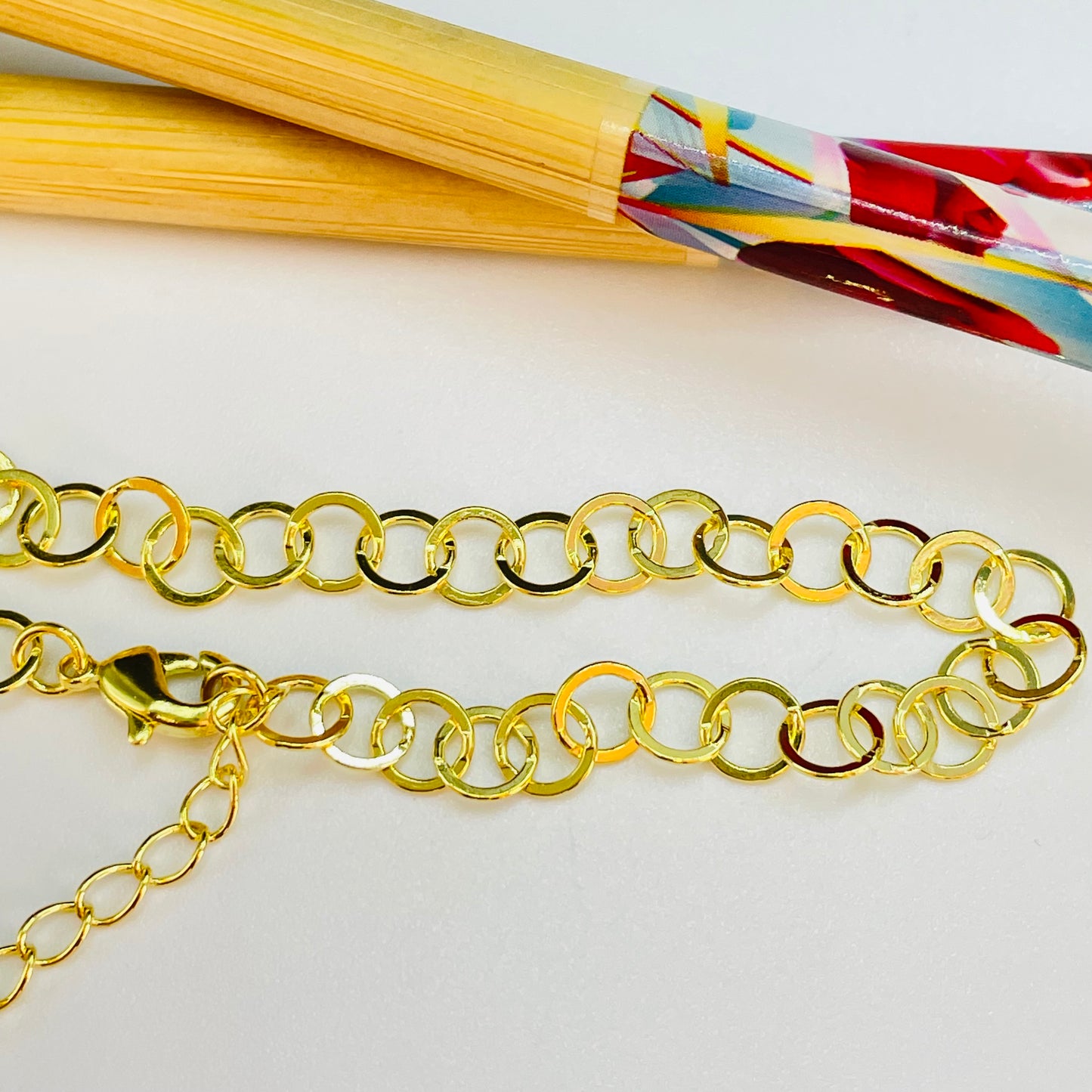 PO30 Pulsera Eslabones Redondos diá. 5.5 mm Largo 15 cm más extensor de 5 cm Pulsera Baño Oro