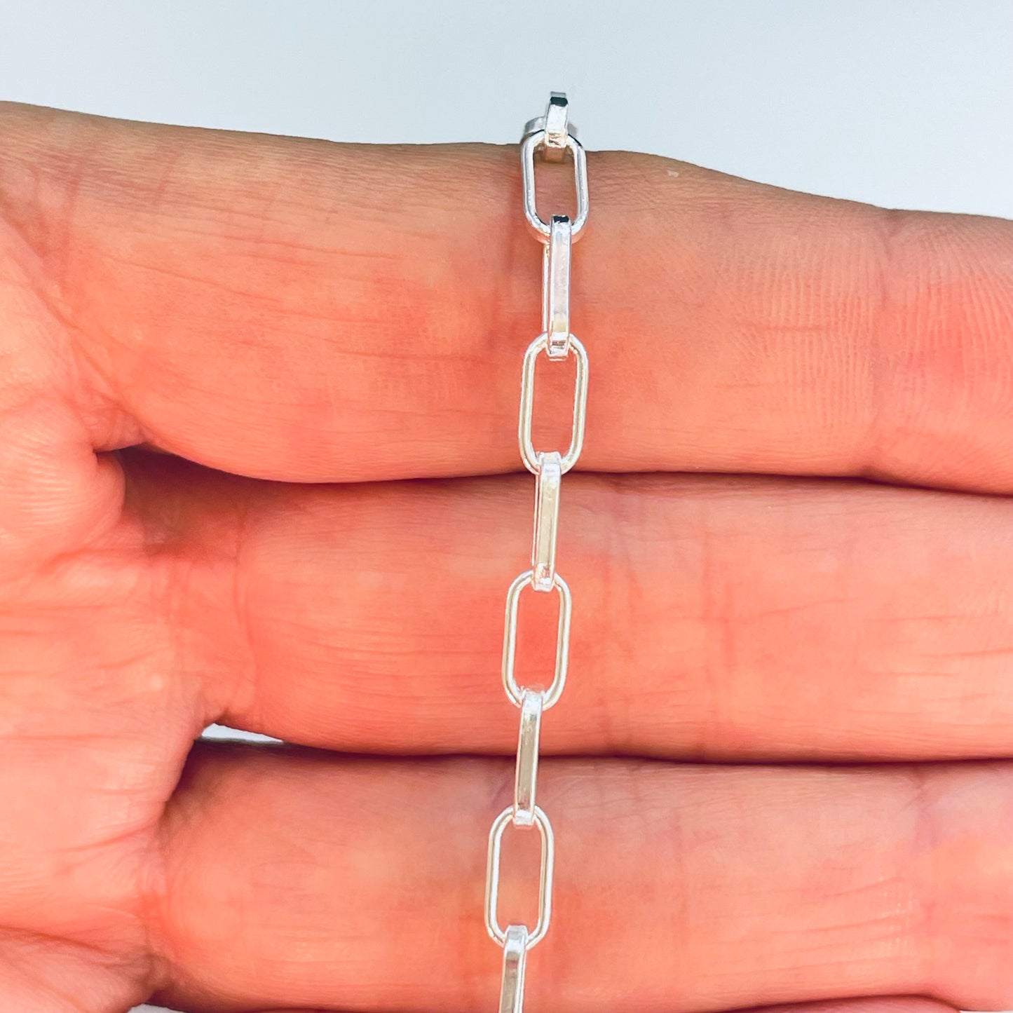 PP28 Pulsera tipo Cartier Eslabón 4.8 x 3.8 mm Largo 40 cm más extensor 5 cm Pulsera Baño Plata