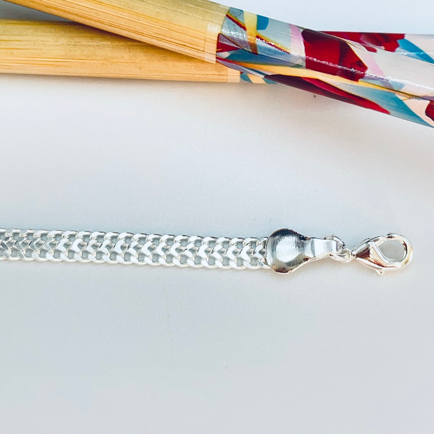 PP32 Pulsera Doble Cadena Grumet Largo 16 cm más extensor 5 cm Ancho 4.4 mm Espesor 1.2 mm Pulsera Baño Plata