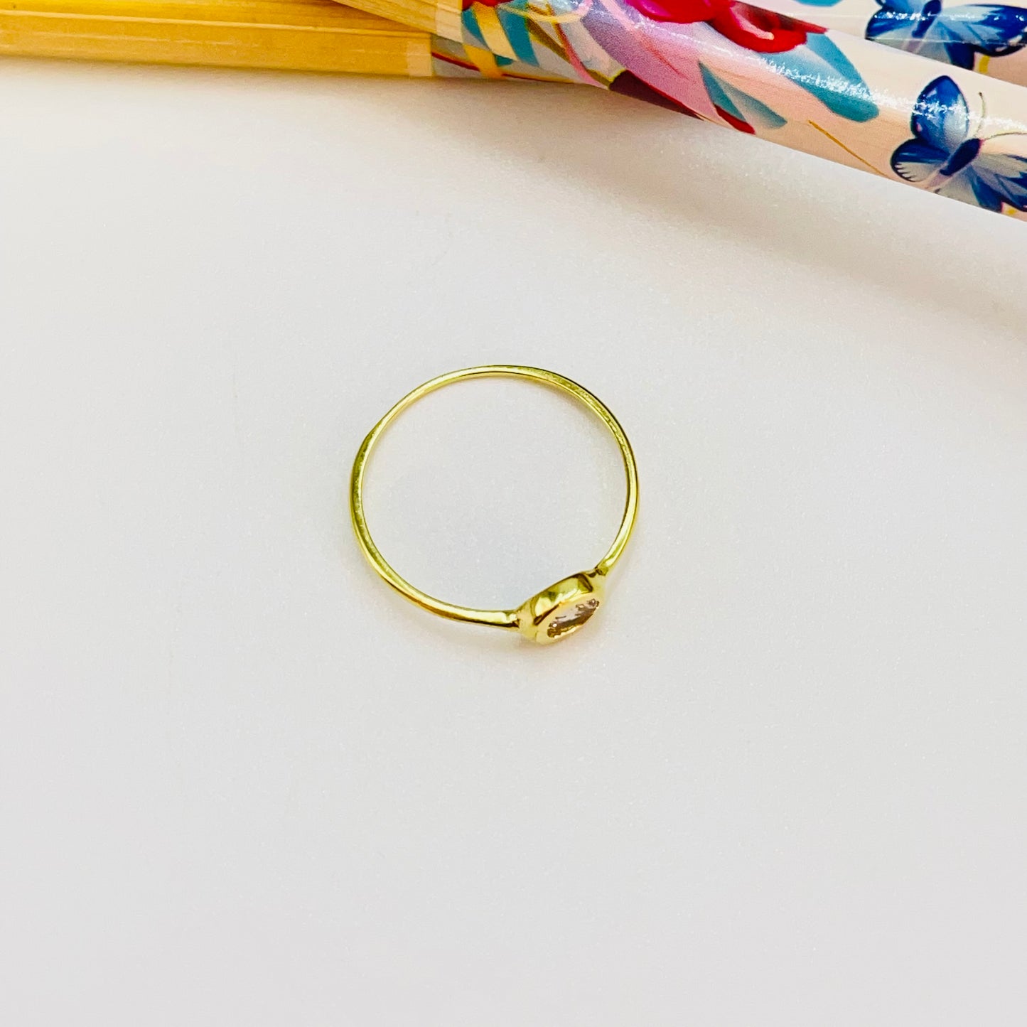 WO58 Anillo solitario circon cristal 5 mm argolla 1 mm espesor Anillo Baño Oro