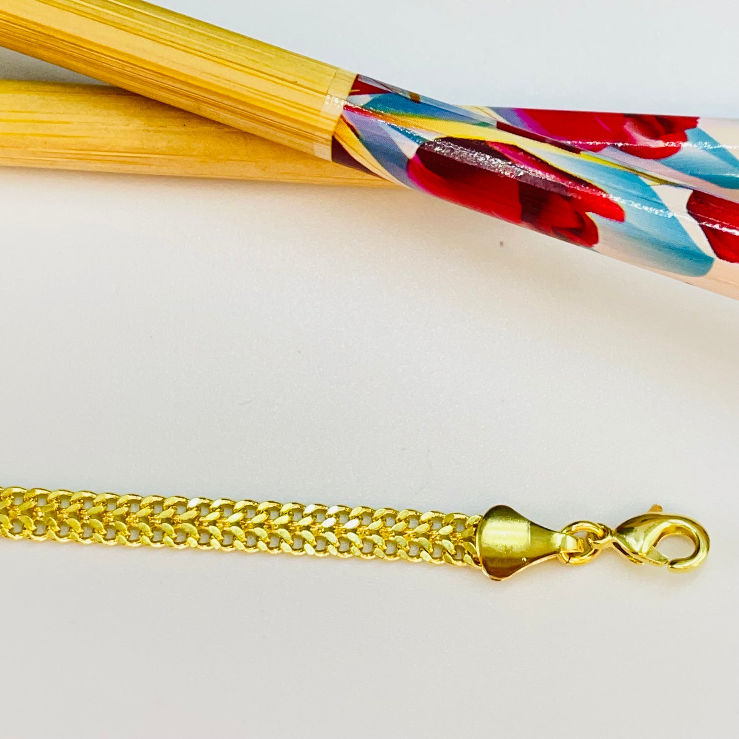 PO32 Pulsera Doble Cadena Grumet Largo 16 cm más extensor 5 cm Ancho 4.4 mm Espesor 1.2 mm Pulsera Baño Oro