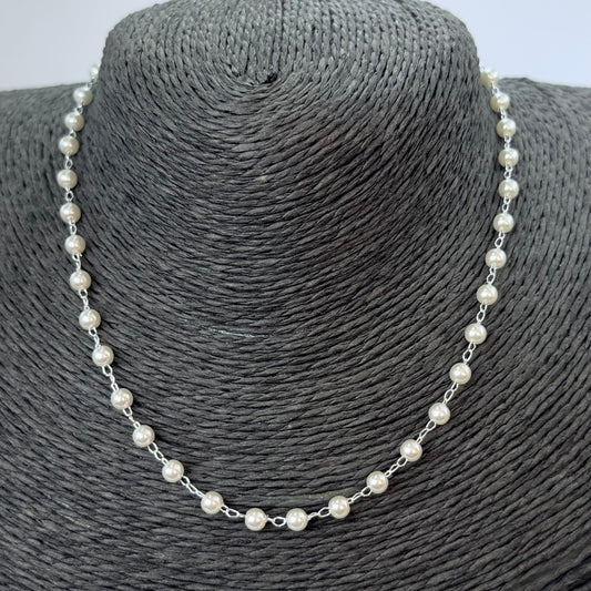 Joyas por Mayor Joyas Bañadas en Plata por Mayor Insumos para Joyas CP232 Collar Chocker Perlas diá. 4 mm Largo 35 cm más extensor 5.5 cm Collar Terminado Baño Plata