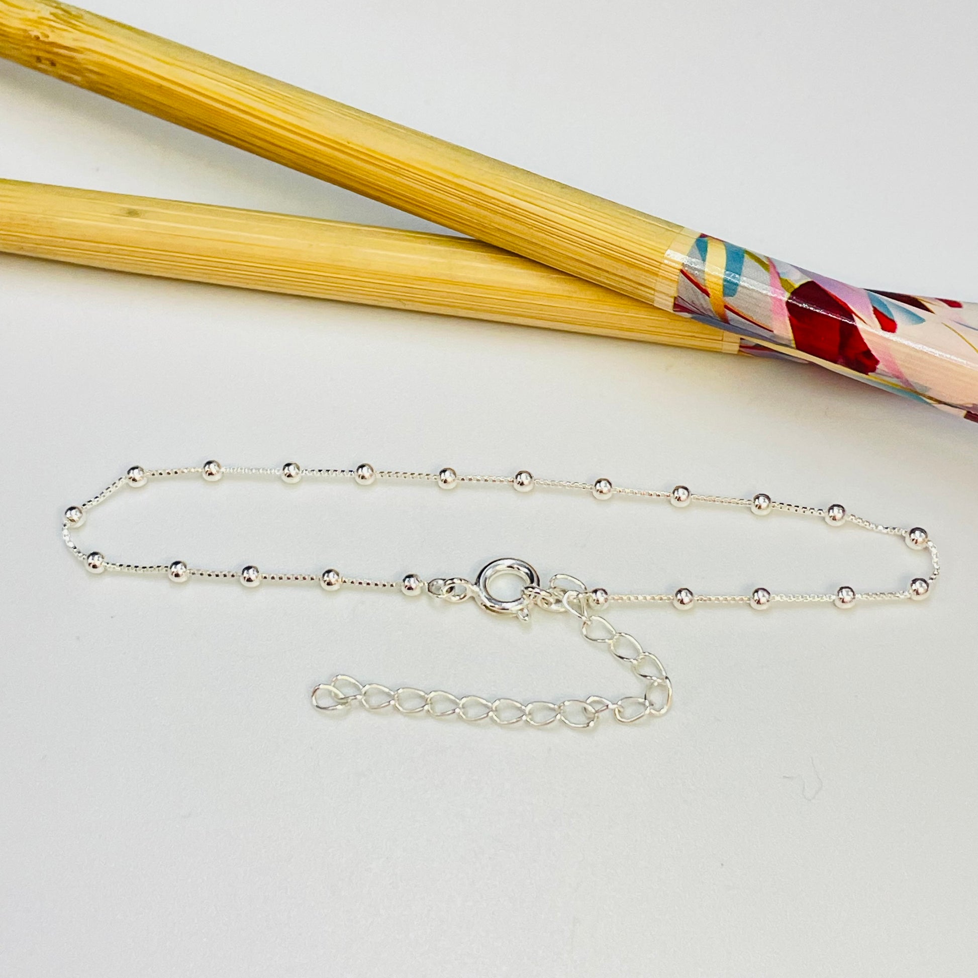 Joyas por Mayor Joyas Bañadas en Plata por Mayor Insumos para Joyas PP22 Pulsera Bolitas diá. 2 mm cadena veneciana espesor 0.8 mm Largo 16 cm más extensor de 5 cm Pulsera Baño Plata