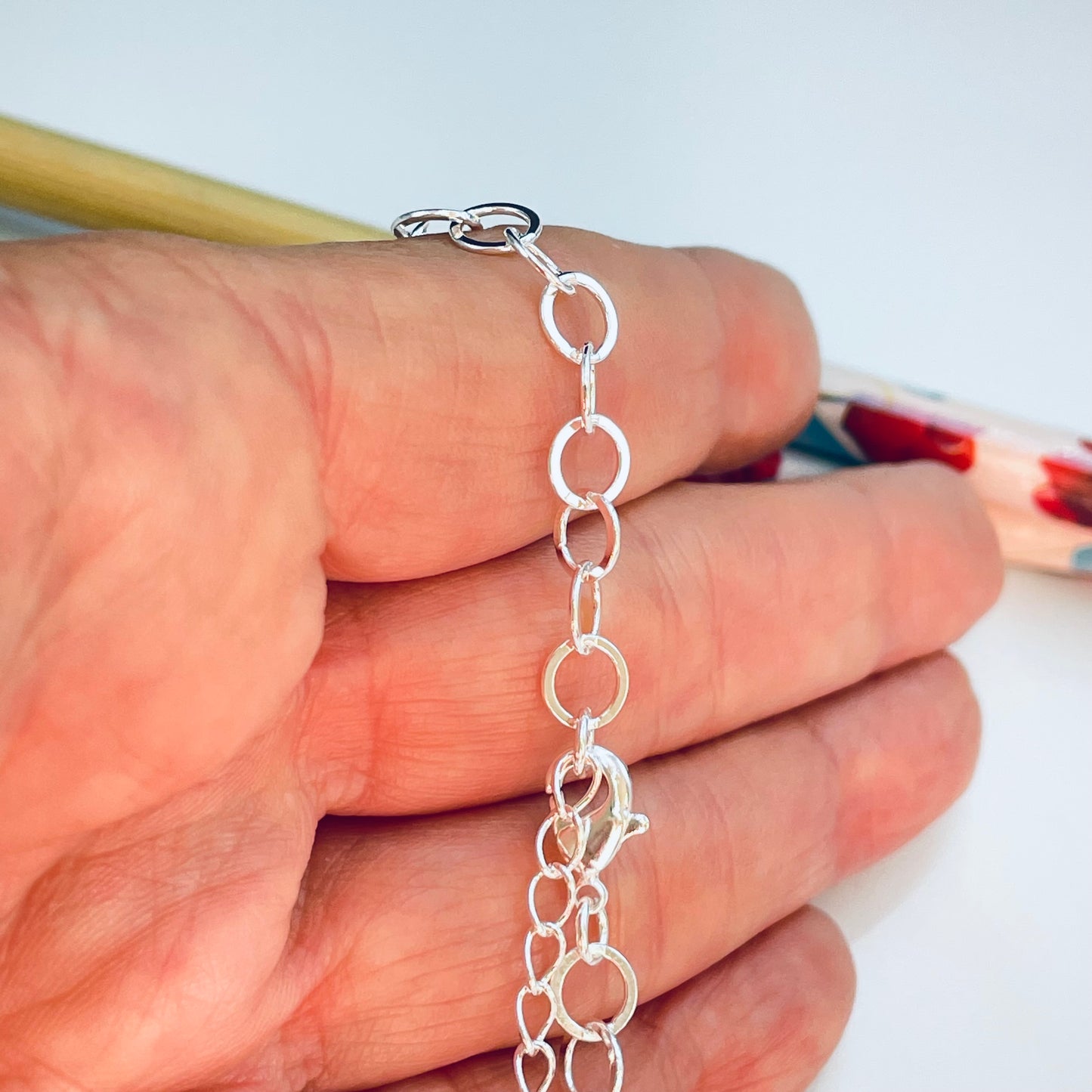 PP30 Pulsera Eslabones Redondos diá. 5.5 mm Largo 15 cm más extensor de 5 cm Pulsera Baño Plata