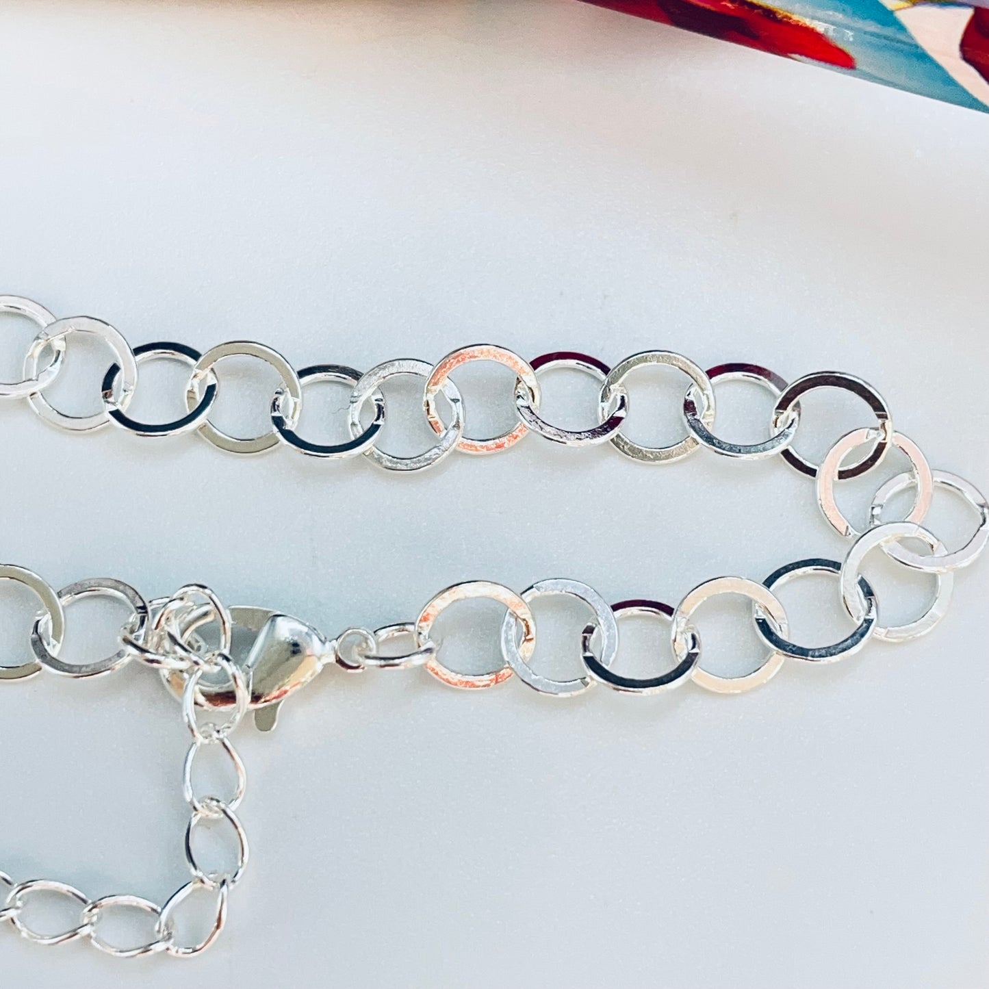 PP30 Pulsera Eslabones Redondos diá. 5.5 mm Largo 15 cm más extensor de 5 cm Pulsera Baño Plata