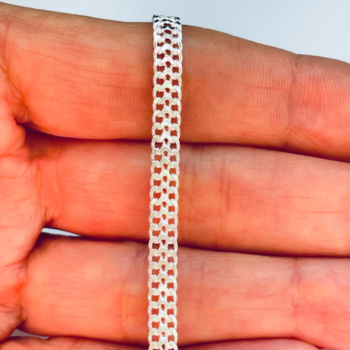 PP32 Pulsera Doble Cadena Grumet Largo 16 cm más extensor 5 cm Ancho 4.4 mm Espesor 1.2 mm Pulsera Baño Plata