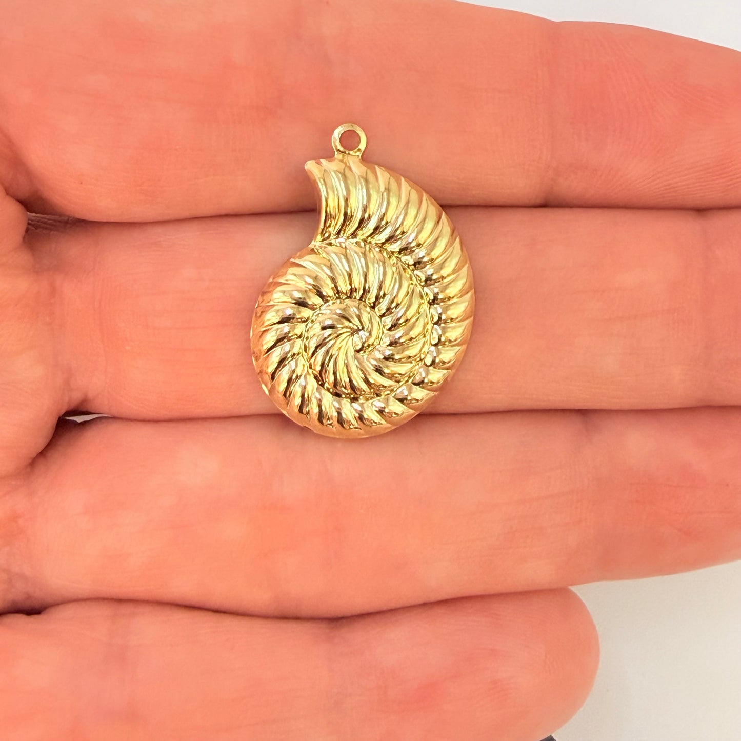 Joyas por Mayor Joyas Bañadas en Oro por Mayor Insumos para Joyas FO1259 Colgante Caracola Lado Izquierdo 20 x 16 mm más argollita Espesor 0.8 mm Figura Baño Oro