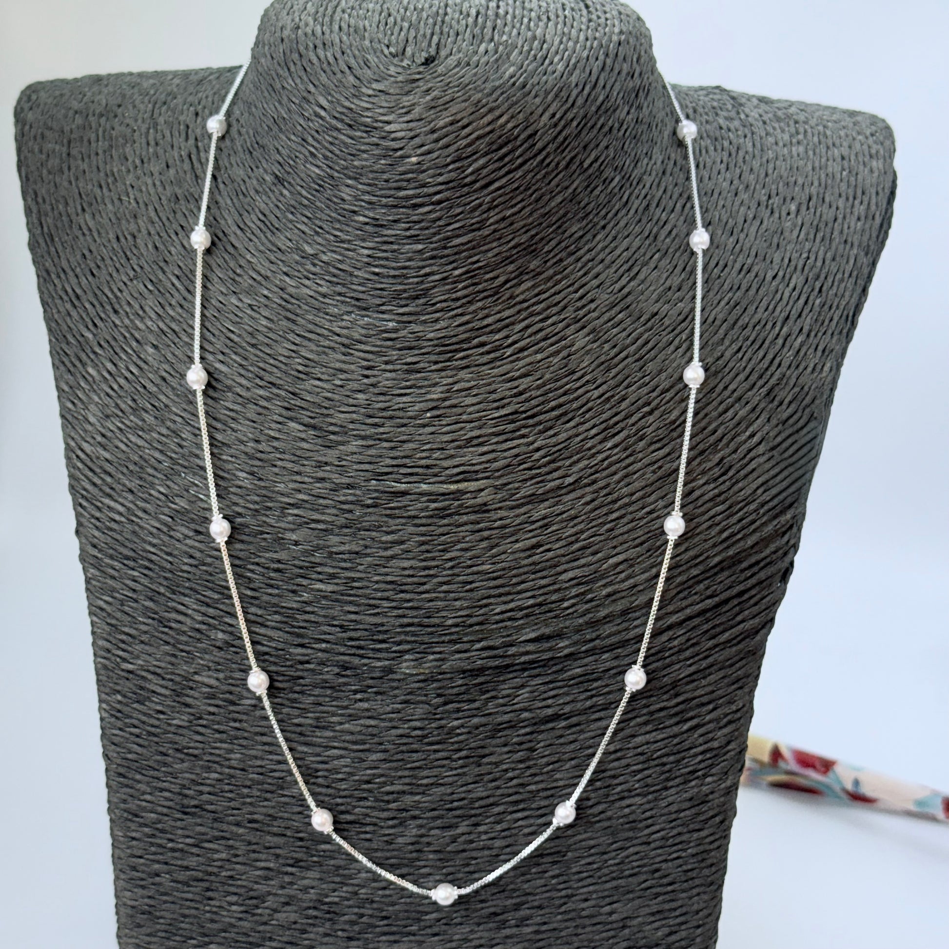 Joyas por Mayor Joyas Bañadas en Plata por Mayor Insumos para Joyas CP231 Collar Perlas diá. 4 mm Cadena Veneciana Espesor 1 mm Largo 50 cm Collar Terminado Baño Plata
