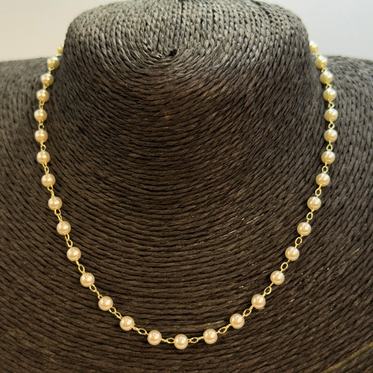 Joyas por Mayor Joyas Bañadas en Oro por Mayor Insumos para Joyas CO232 Collar Chocker Perlas diá. 4 mm Largo 35 cm más extensor 5.5 cm Collar Terminado Baño Oro