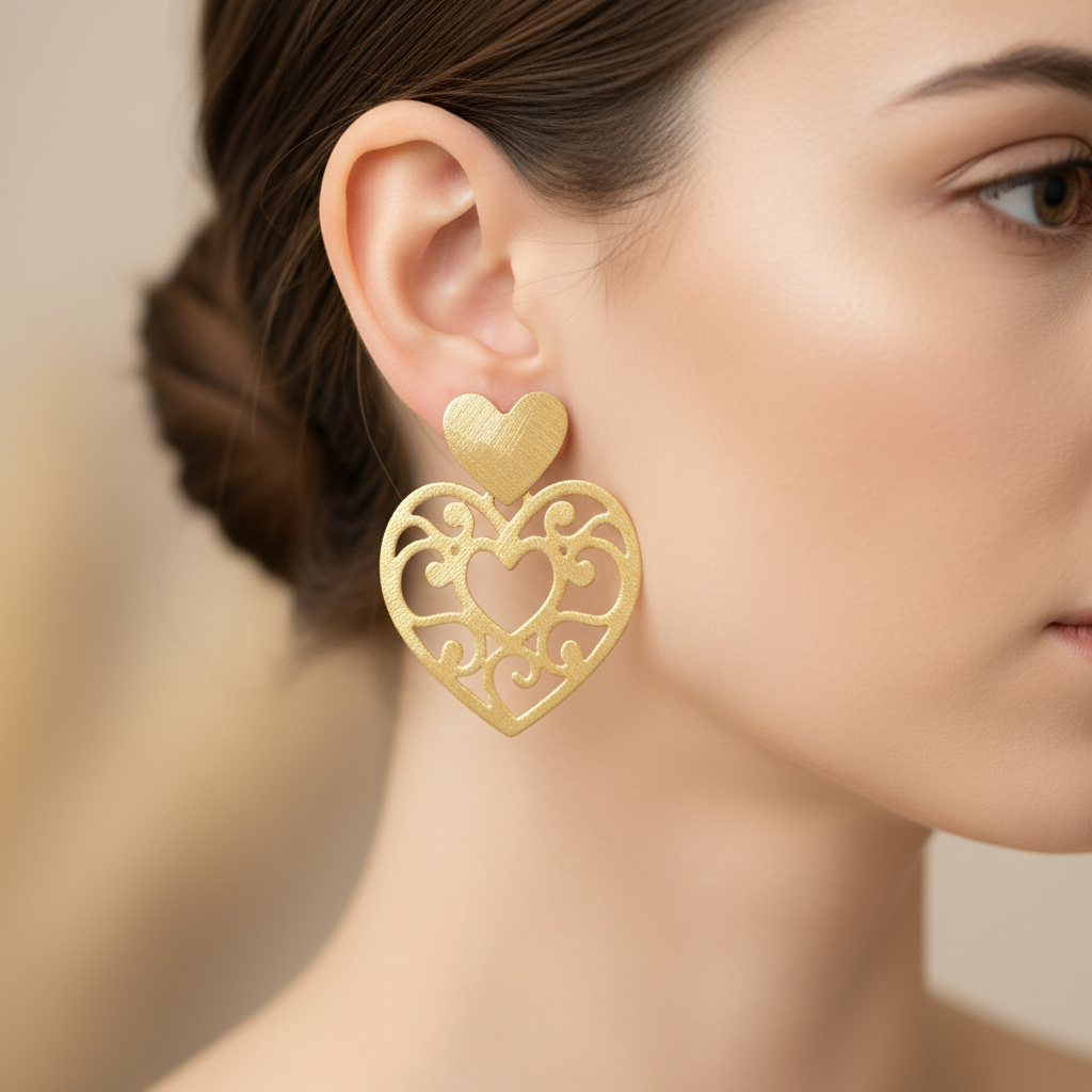 XO568 Aro Corazones Base Corazón 14x15 mm Mandala Corazón Calada 33x33 mm Lijado Aro Baño Oro