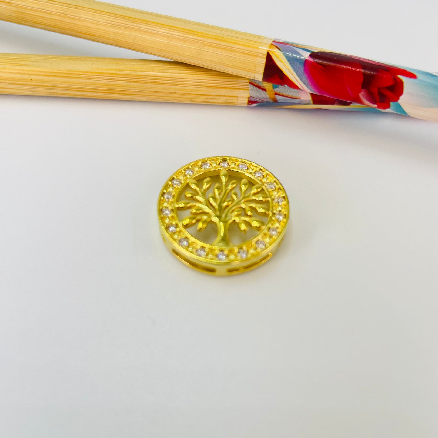 FO1281 Colgante Arbol de la Vida para pasar con galería diá. 20 mm Espesor 4 mm Figura Baño Oro