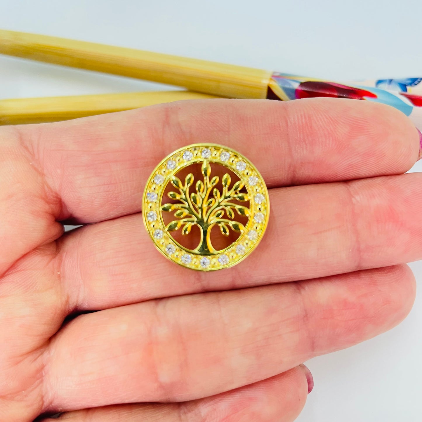 FO1281 Colgante Arbol de la Vida para pasar con galería diá. 20 mm Espesor 4 mm Figura Baño Oro