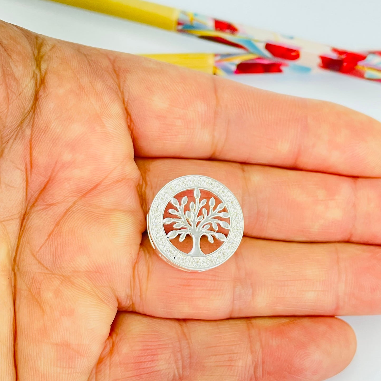 FP1281 Colgante Arbol de la Vida para pasar con galería diá. 20 mm Espesor 4 mm Figura Baño Plata