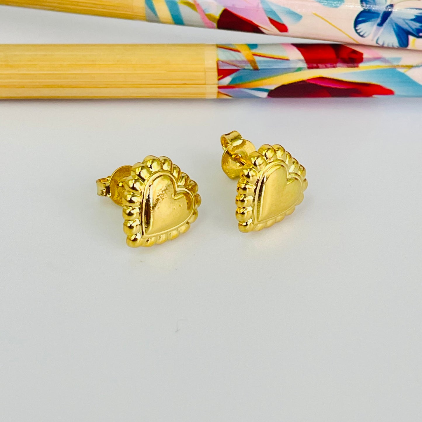 XO582 Aro Corazón borde bolitas 11 x 11 mm Espesor 1.5 mm Aro Baño Oro