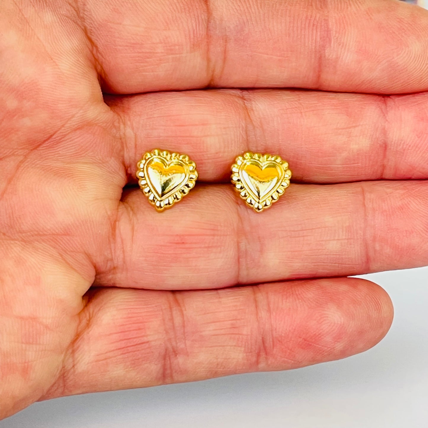 XO582 Aro Corazón borde bolitas 11 x 11 mm Espesor 1.5 mm Aro Baño Oro