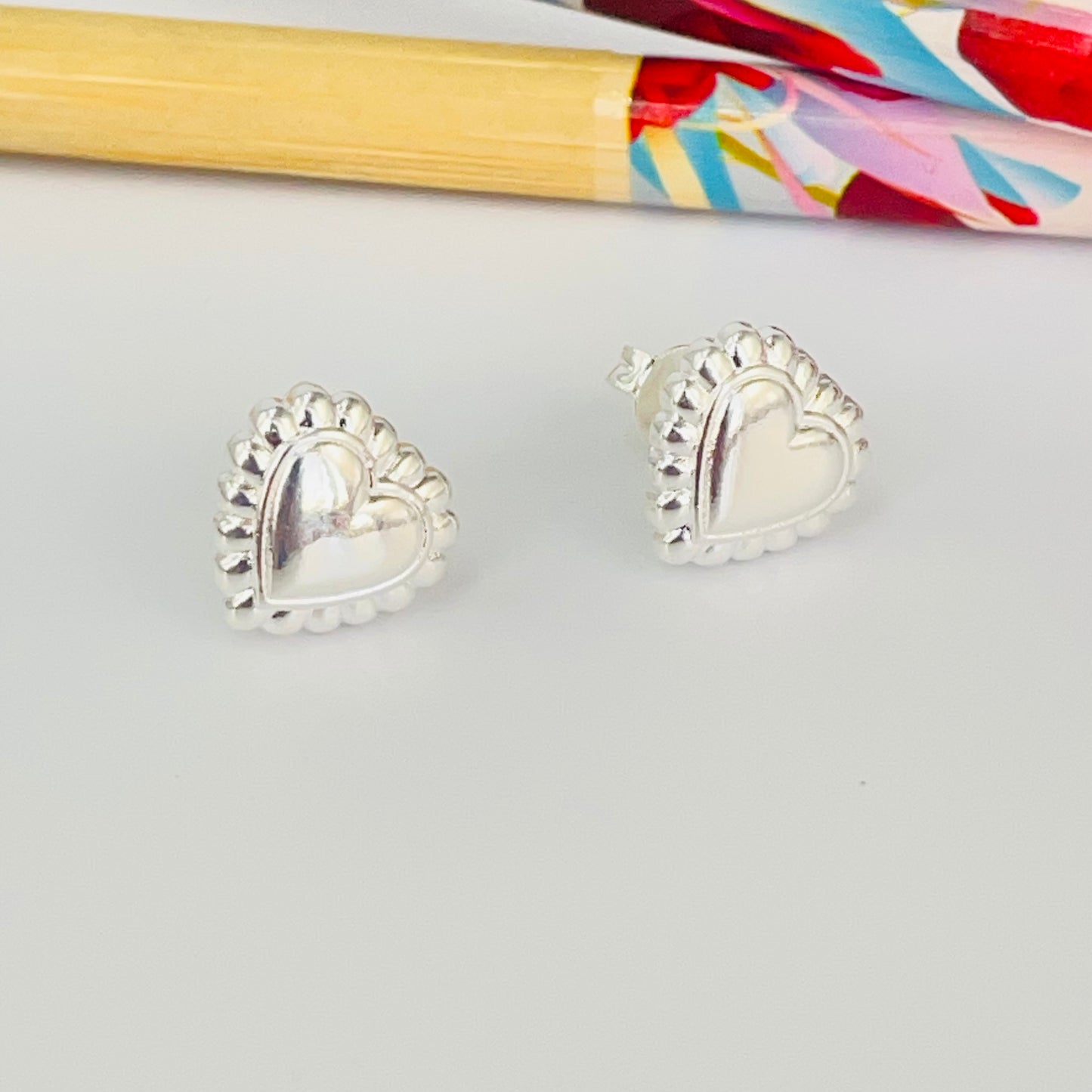 XP582 Aro Corazón borde bolitas 11 x 11 mm Espesor 1.5 mm Aro Baño Plata