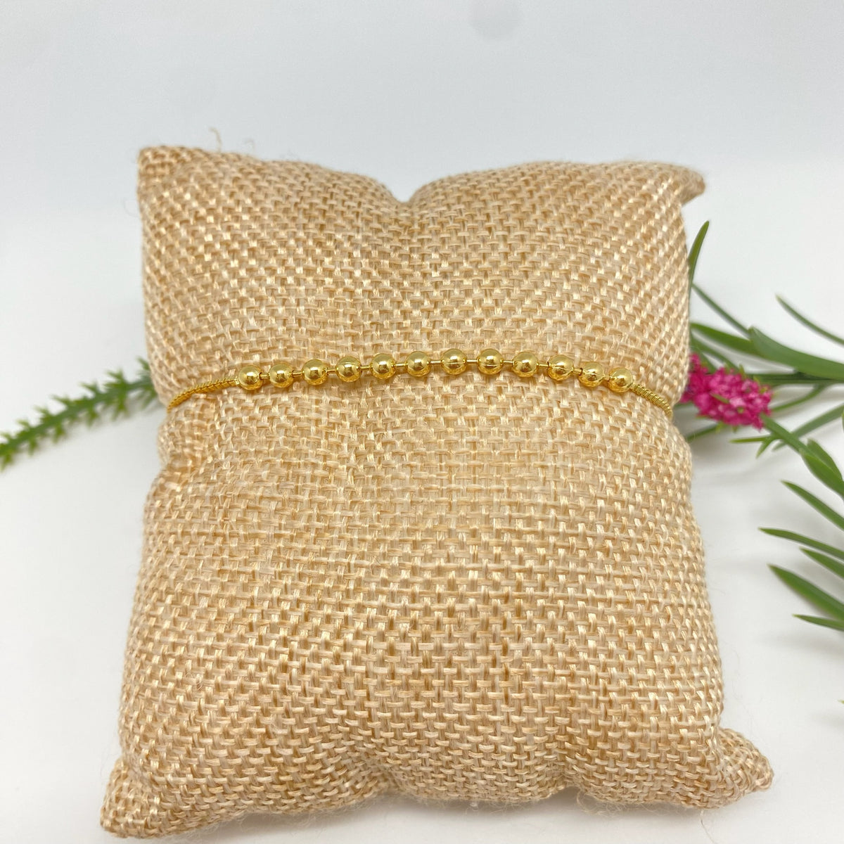 PO43 Pulsera Regulable con bolitas de 3 mm Cadena veneciana de 1.2 mm Pulsera Baño Oro