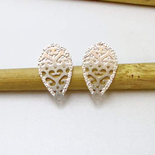 BP123 Base Aro Gota Estampada y Calada 16 x 10 mm Espesor 0.5 mm Base de Aro Baño Plata