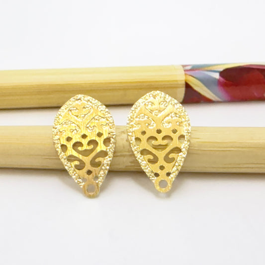 BO123 Base Aro Gota Estampada y Calada 16 x 10 mm Espesor 0.5 mm Base de Aro Baño Oro