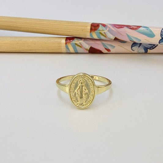 WO78 Anillo Virgen de los Rayos Esfera 11 x 9 mm espesor 2 mm Ancho argolla 1.8 mm Anillo Baño Oro