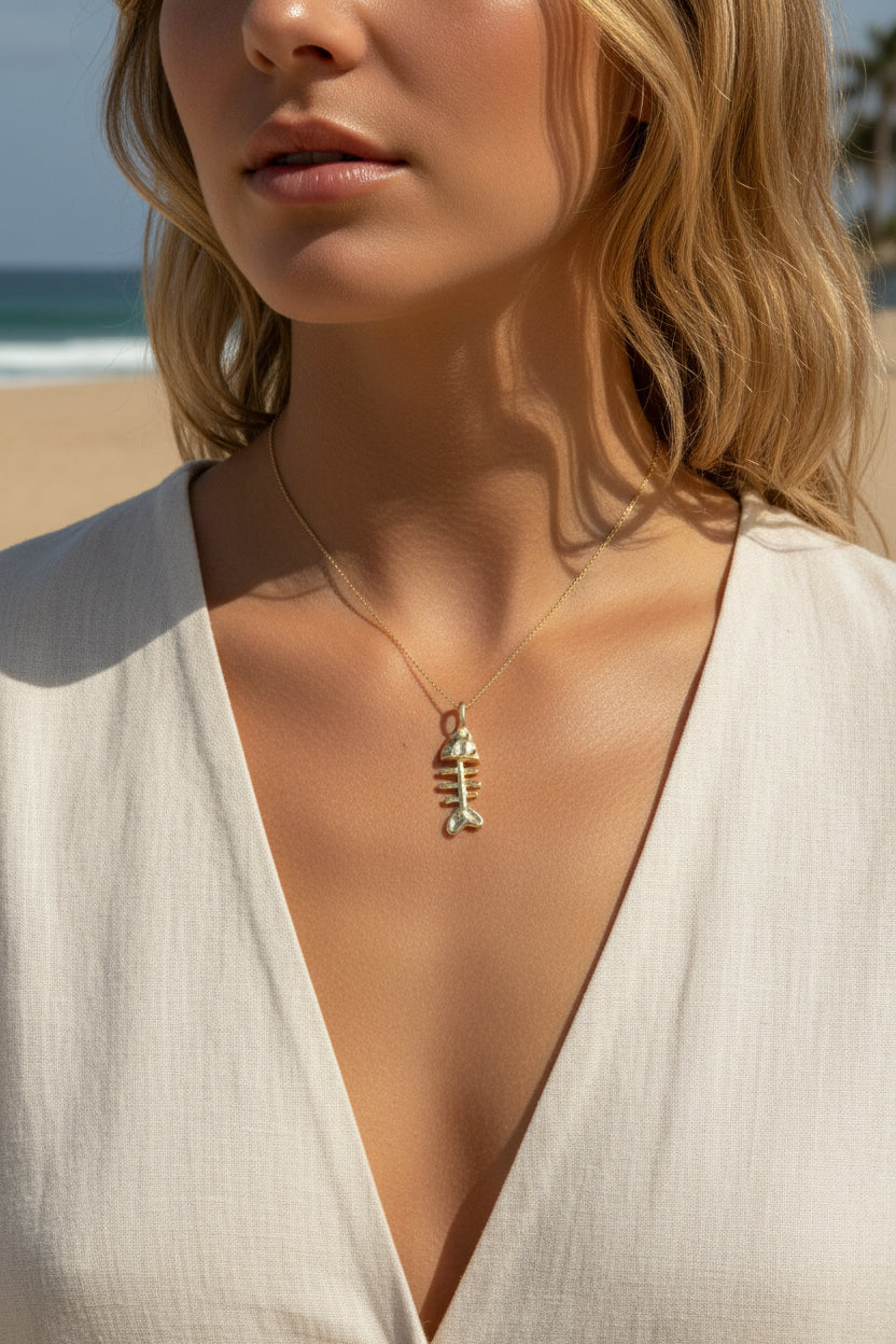 FO1276 Colgante Espina de Pez Martelado 20 x 9 mm más valier fijo Espesor 3.8 mm Figura Baño Oro