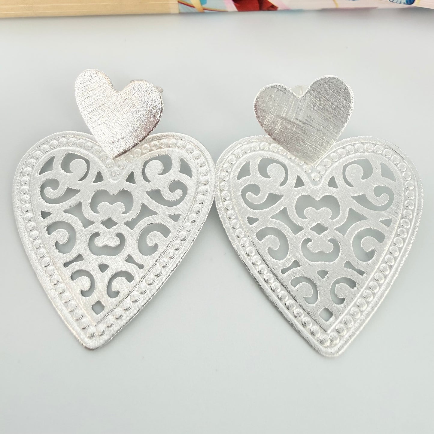 XP567 Aro Base Corazón 14x15 mm Mandala Corazón Calada Borde Puntos 31x31 mm Lijado Aro Baño Plata