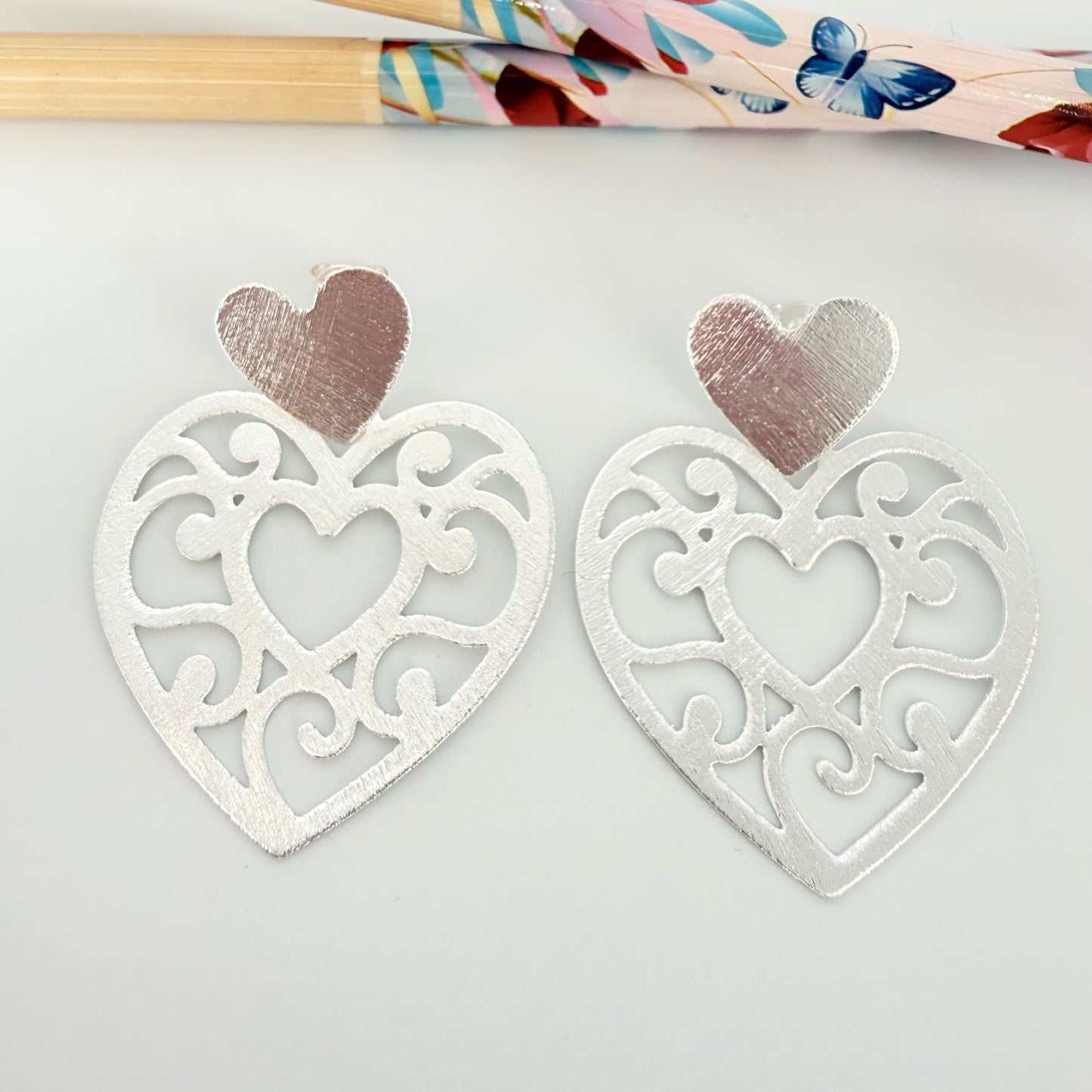 XP568 Aro Corazones Base Corazón 14x15 mm Mandala Corazón Calada 33x33 mm Lijado Aro Baño Plata